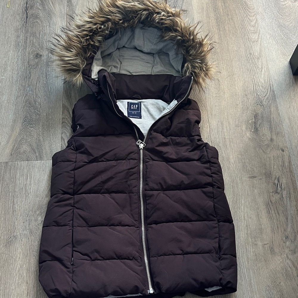 Gap Puffer Vest with Faux Fur Hood